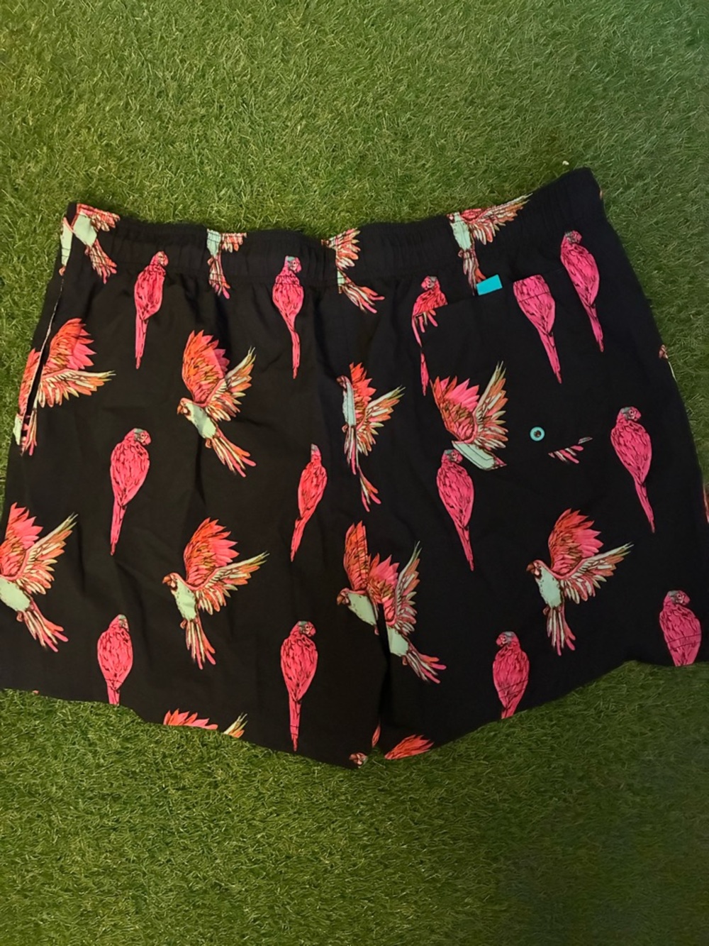 George Black Swim Shorts with Pink Floral Print and Turquoise Drawstring - Picture 4 of 5
